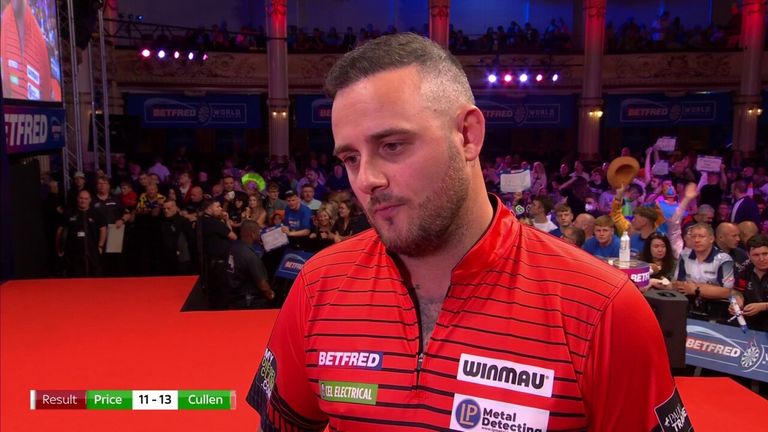 Joe Cullen reacts to his incredible win over Gerwyn Price as the 'Rockstar' took the game 13-11 in dramatic fashion