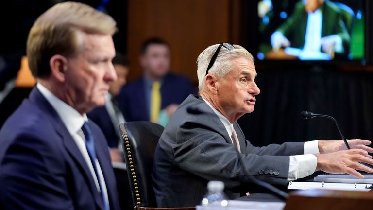 PGA Tour board member Jimmy Dunne, right, testified alongside PGA Tour chief operating officer Ron Price during a Senate Subcommittee on Investigations hearing