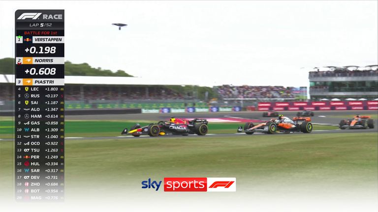 Max Verstappen takes the lead at the British GP after overtaking Lando Norris, who led for four laps