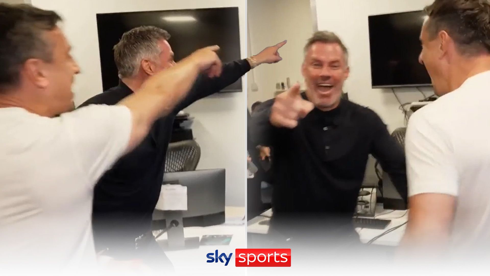 Carra in hysterics as Nev left red-faced at Sky call centre