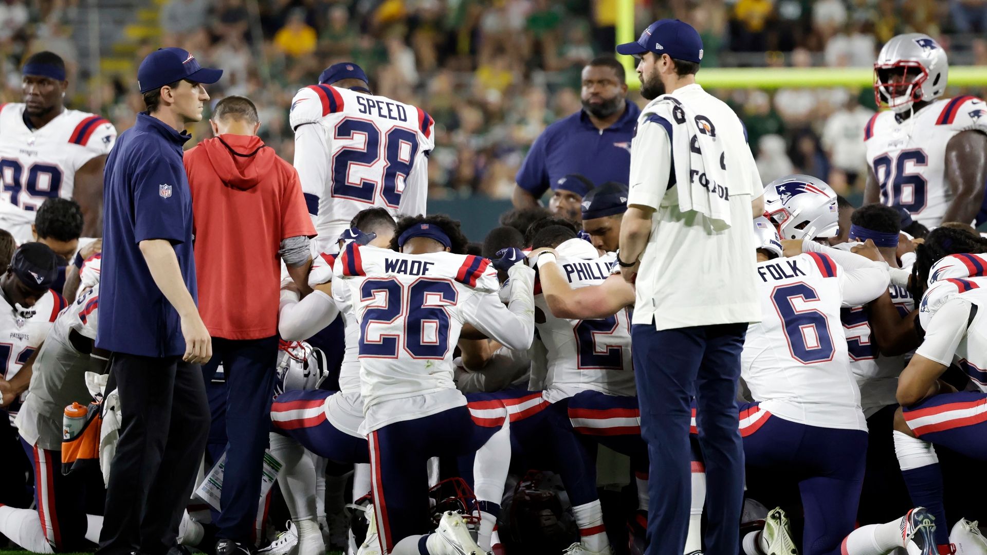 Patriots-Packers suspended after Bolden stretchered off