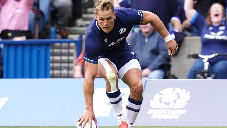 Duhan van der Merwe touches down to score for Scotland against Georgia at Murrayfield (PA Images)
