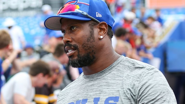 Buffalo Bills linebacker Von Miller walks onto the field for warm-ups before an NFL preseason game against the Indianapolis Colts in Orchard Park earlier this month (AP Photo/Gary McCullough)