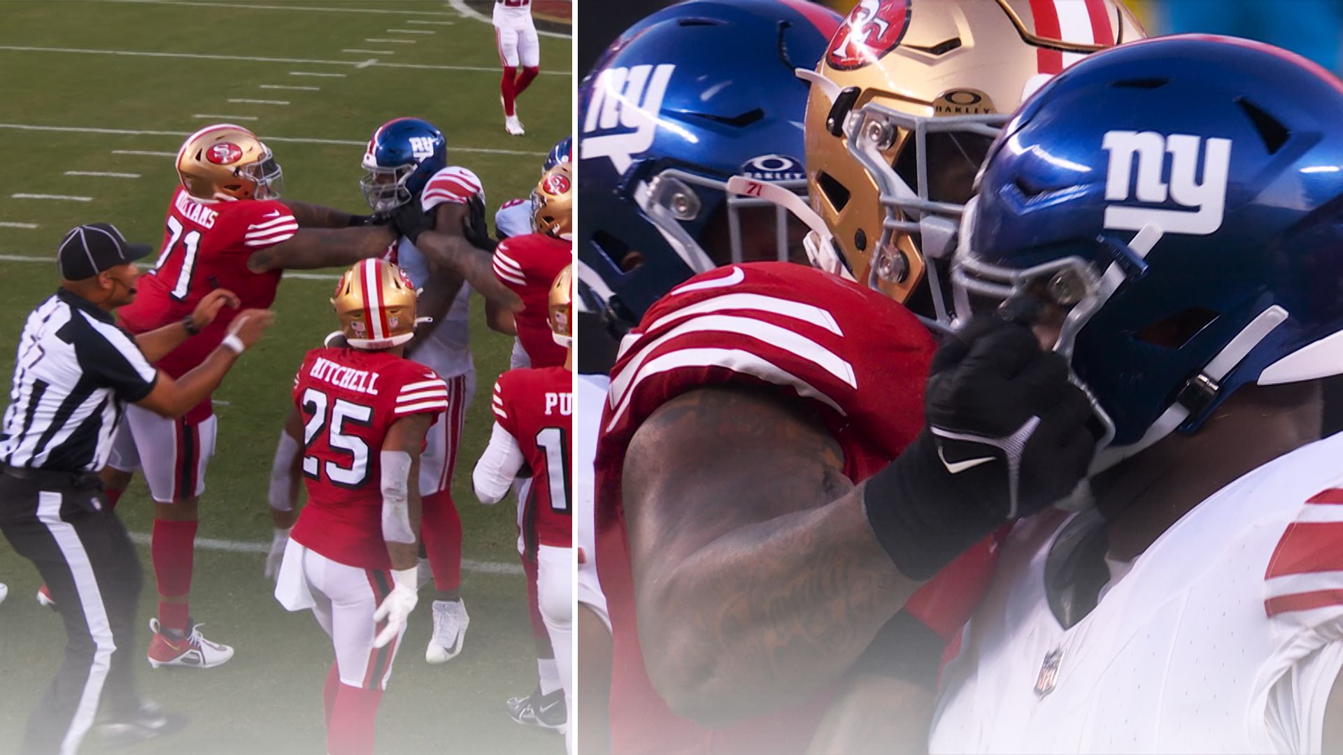 49ers' Williams punches Giants' Robinson and avoids ejection!