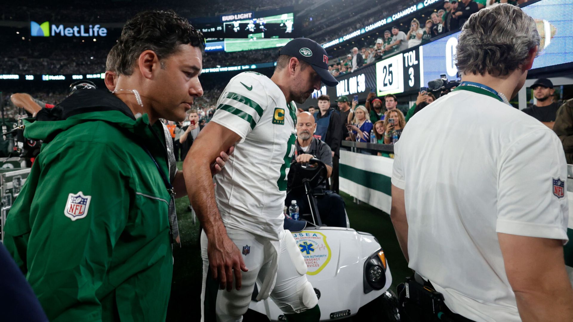 Jets coach on Rodgers' Achilles injury: 'It's not good'