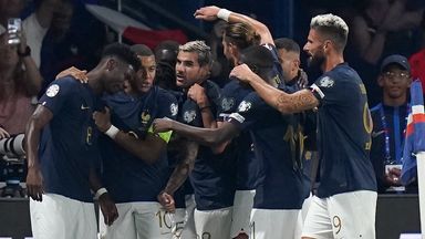 France celebrate after Aurelien Tchouameni scores their first goal