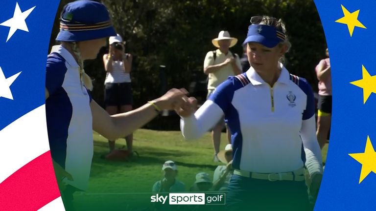 Emily Pedersen holes a superb birdie to give Team Europe the lead in all four match-ups in the fourballs