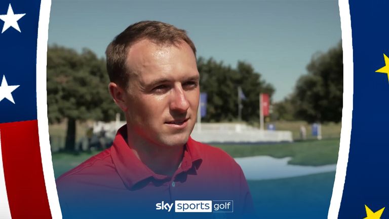 Jordan Spieth speaks to Dharmesh Sheth after practicing with his friend Justin Thomas out on the course and on the driving range