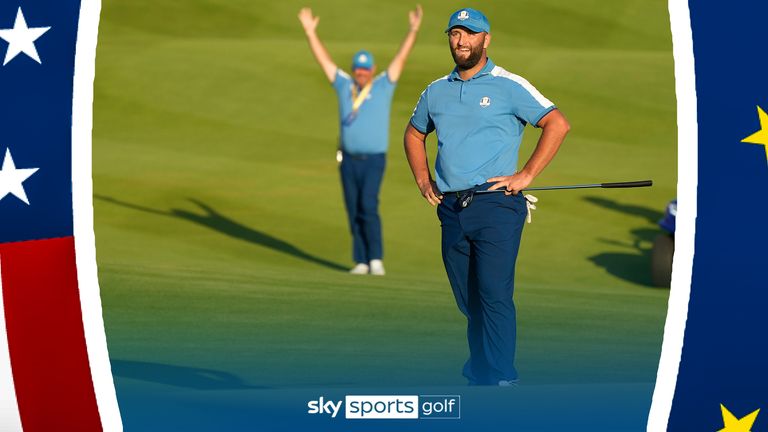 Jon Rahm produced two stunning shots to eagle the par-five 18th hole at Marco Simone Golf and Country Club and claim a thrilling half in the match against Brooks Koepka and Scottie Scheffler in the Ryder Cup.