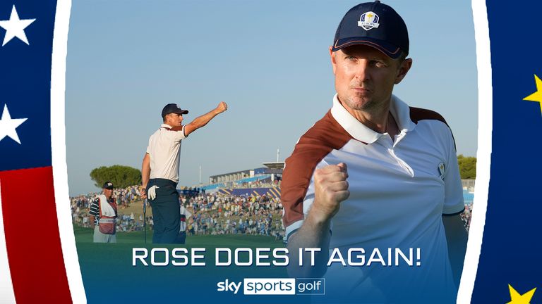 Rose repeated his heroics of day one by draining this clutch putt to seal a point for Team Europe. This time, a 3&2 win over Justin Thomas and Jordan Spieth