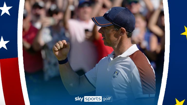 Rory McIlroy, playing alongside Tommy Fleetwood, closed out a Saturday foursomes win over Jordan Spieth and Justin Thomas with a long par putt on the 17th hole at the Ryder Cup
