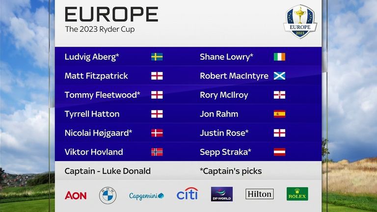 Luke Donald revealed his six captain's picks in a live show at Sky Studios on Monday