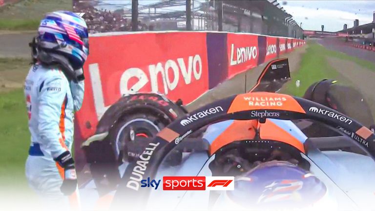 Logan Sargeant crashes his Williams during Q1 of the Japanese GP causing an emotional response in the garage.