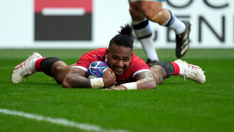 Tonga wing Solomone Kata scored a try to put them in front in the first half for a period 