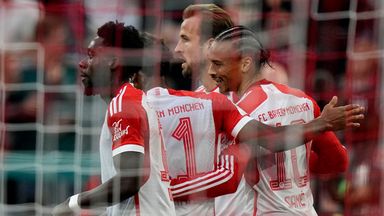 Bayern's Leroy Sane celebrates with team-mates after scoring his side's second goal