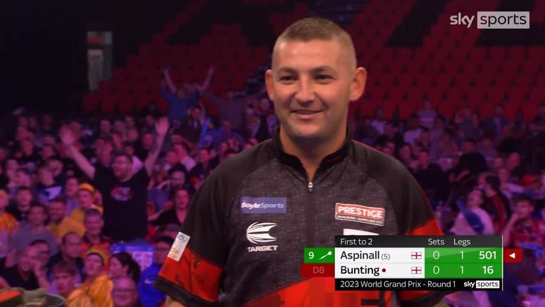 Nathan Aspinall a connu un début d'horreur au troisième match du premier set, ayant besoin de 12 fléchettes avant de réussir un double pour décoller !