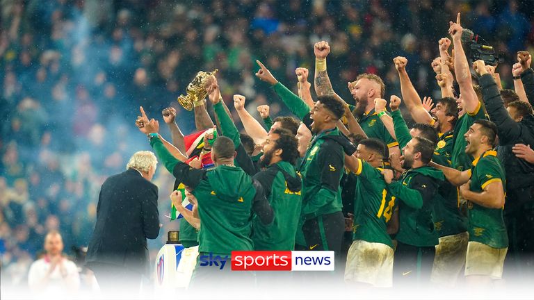 South Africa head coach Jacques Nienaber and team captain Soya Kolisi speak on what the Rugby World Cup final win meant for the team and their country. 