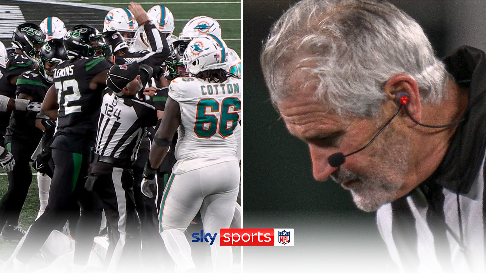 Official spits blood after getting hit in Dolphins-Jets brawl