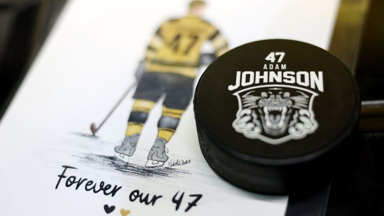 Nottingham Panthers paid tribute to Adam Johnson during a memorial game for their former player on Saturday