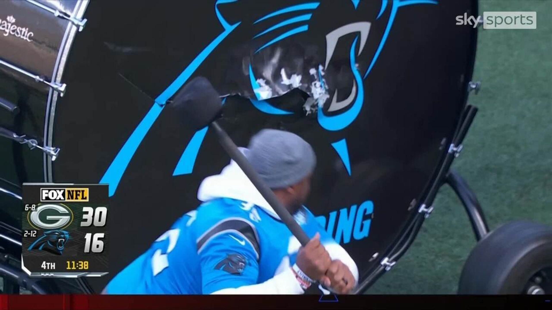 Tolbert breaks Panthers team drum!