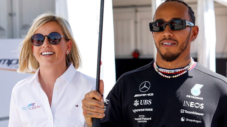 Lewis Hamilton (R) criticised the FIA for their treatment of F1 Academy managing director Susie Wolff (L)