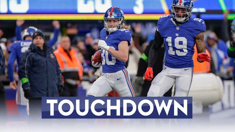 Gunner Olszewski returns the punt 94 -yards to tie the game for the Giants with three minutes remaining.