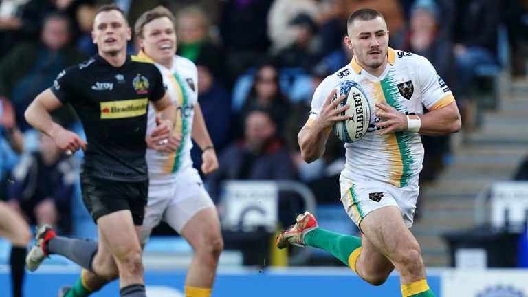 Northampton Saints' Ollie Sleighholme runs in their second try in their comeback win