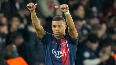 PSG's Kylian Mbappe celebrates after scoring his side's opening goal vs Real Sociedad