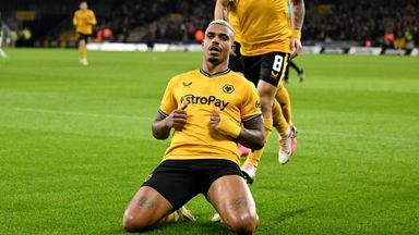 Mario Lemina celebrates scoring what proved to be the winning goal for Wolves against Brighton