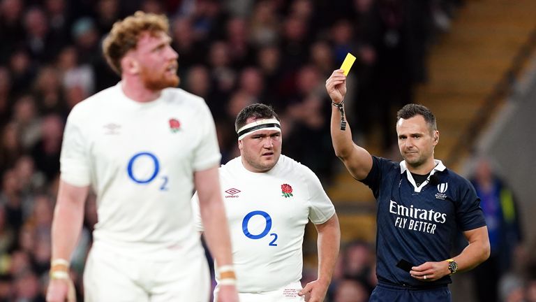 England lock Ollie Chessum was sin-binned early for a high tackle 