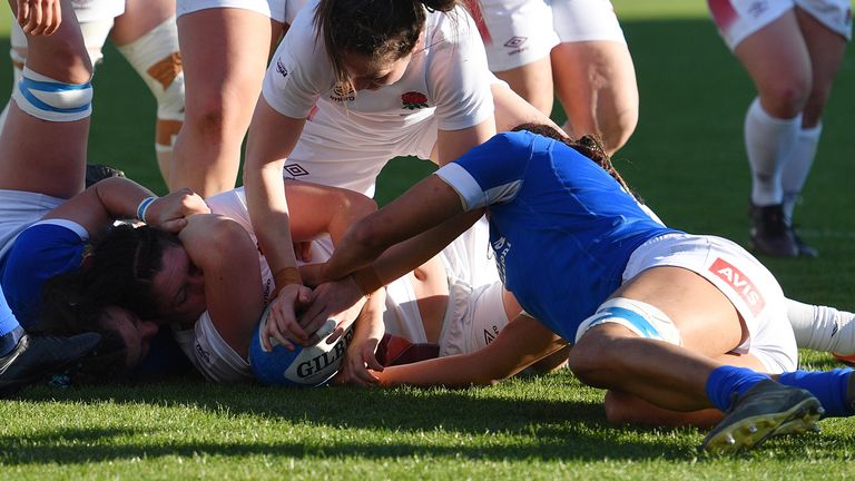 Abbie Ward twisted and turned to score England's second try, on her international comeback following childbirth 