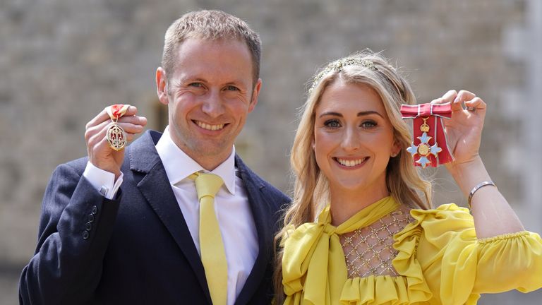 Jason Kenny Laura Kenny were given Knight Bachelor and Dame Commander medals awarded at Windsor Castle in 2022