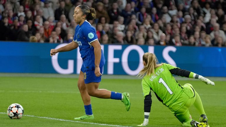 Lauren James opened the scoring for Chelsea in Amsterdam
