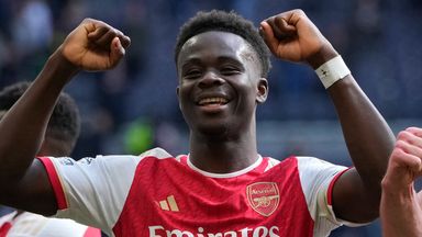 Arsenal's Bukayo Saka celebrates after the win
