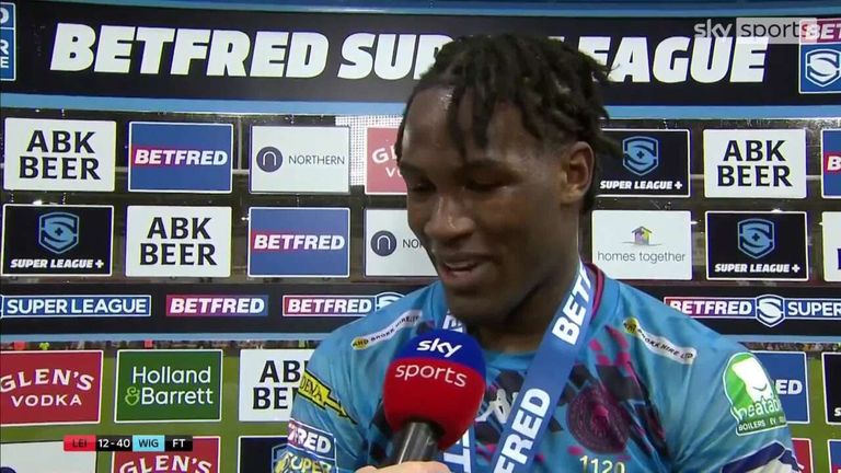 Wigan Warriors' Junior Nsemba shared how it felt to score his first Betfred Super League try after earning player of the match against Leigh Leopards