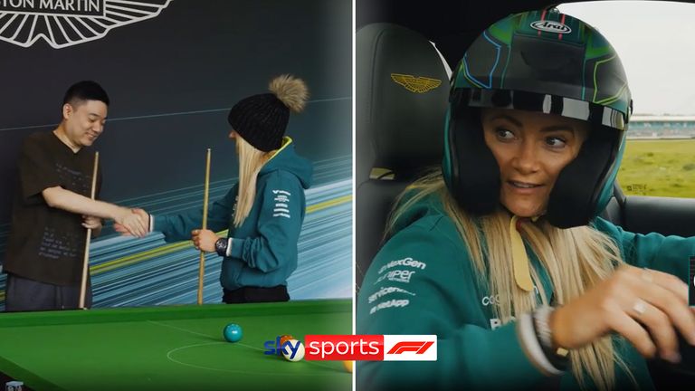 Aston Martin's Jessica Hawkins takes on professional snooker player Ding Junhui in a unique challenge at Silverstone