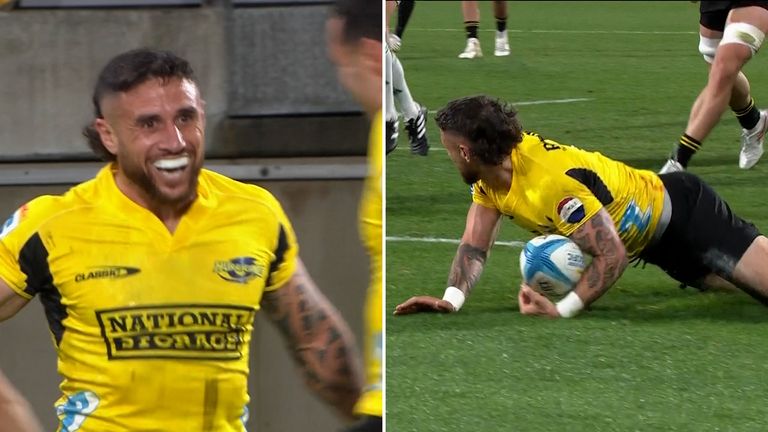 TJ Perenara scored two tries against the Chiefs to draw level with former Hurricanes winger Julian Savea on 62 career tries