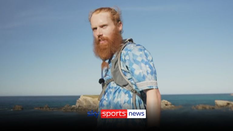Watch the moment Russ Cook, known on social media as 'Hardest Geezer' crossed the finish line in Ras Angela, Tunisia having run 16,000km from the south to the north of Africa in just under 12 months