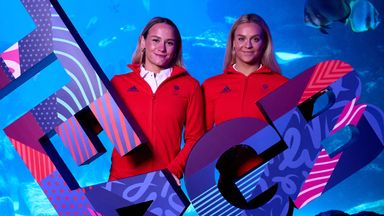Kate Shortman and Izzy Thorpe celebrate being confirmed as Team GB's artistic swimming pair for the Paris Olympics in an event at London Aquarium
