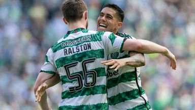Celtic's Luis Palma celebrates with Anthony Ralston after making it 3-2