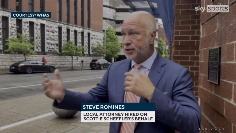 Local attorney Steve Romines, hired to act on behalf of World number one Scottie Scheffler, explains to the media in Louisville what happened with his client