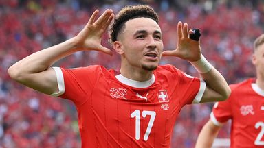 Ruben Vargas celebrates after doubling Switzerland's lead against Italy