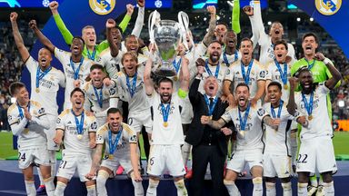 Real Madrid players lift the trophy after winning the Champions League for the 15th time