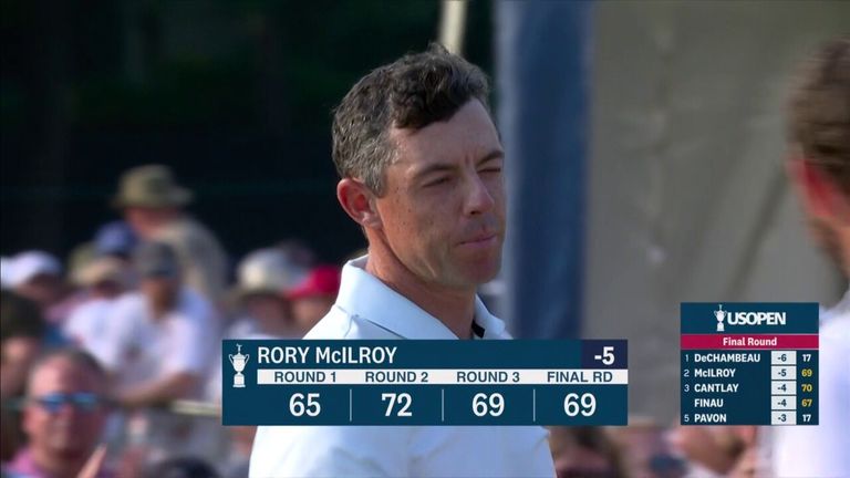 Rory McIlroy lost his US Open lead when he missed another close-range putt for par on the 72nd hole 