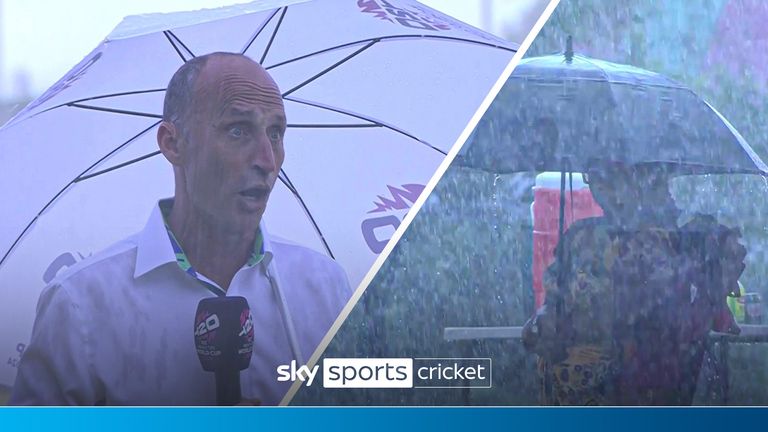 Ahead of England vs Namibia Sky Sports' Nasser Hussain, Eoin Morgan and Ian Ward were soaked by the Antigua rain