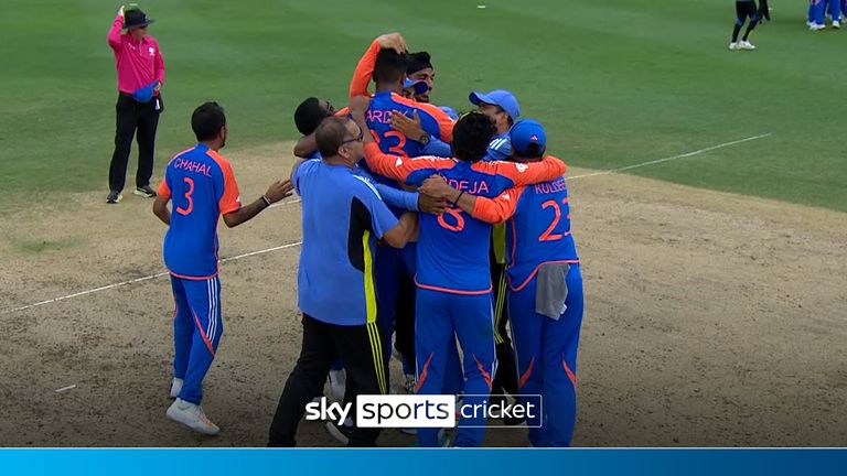 Watch the moment India were crowned T20 World Cup champions after beating South Africa in Barbados.