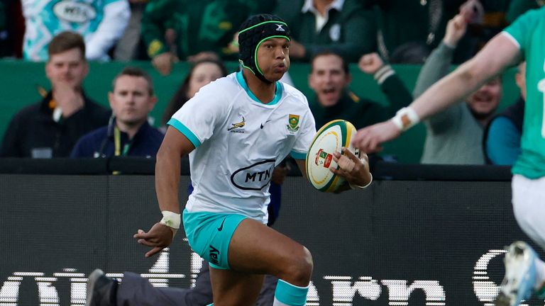 South Africa wing Kurt-Lee Arendse scored one of three tries as the Springboks overcame Ireland