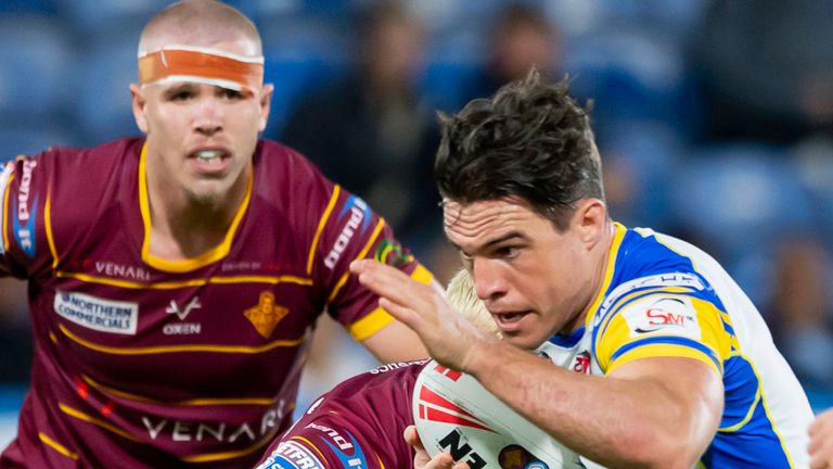 Leeds Rhinos' Brodie Croft breaks away to score against Huddersfield Giants in Super League