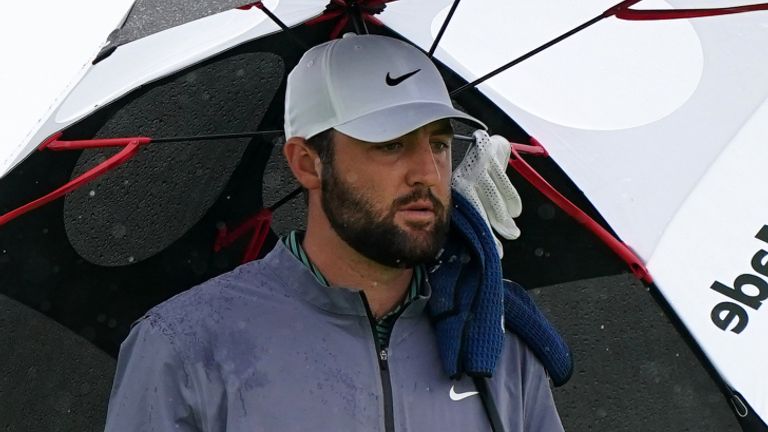 Scottie Scheffler is two off the lead after an even-par round of 71 in treacherous conditions on Saturday