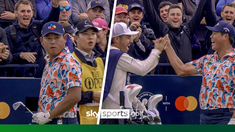 The Open crowd erupts as Si Woo Kim hits a sensational hole-in-one on the 17th at Royal Troon.